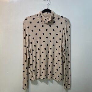 H&M Women’s Beige and Black Polka Dot Turtleneck,Long Sleeve Blouse.Size-Large.